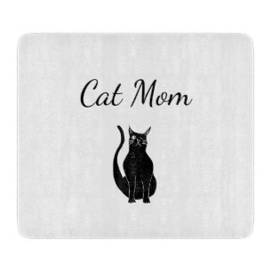 Cute Cat Mom Black White Winking Kitty Cartoon Cutting Board
