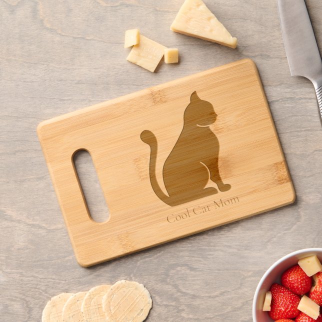 Cute Cat Mom Custom Engraved Cutting Board (Cheese)