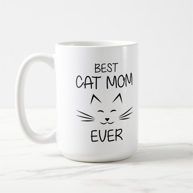 Cute Cat Mom Ever Typography Illustration Gift Coffee Mug (Left)