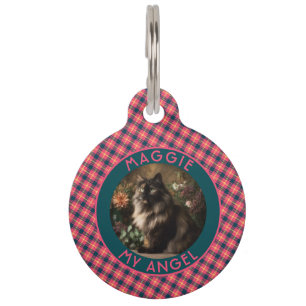 Cute Cat Mom Gift Gingham Pattern Pet ID Tag