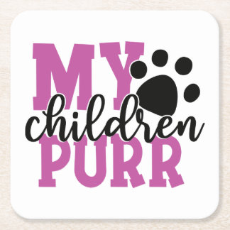 Cute Cat Mom Gifts Children Purr Kitty Paw Feline Square Paper Coaster