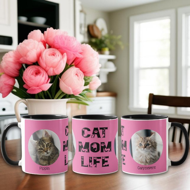 Cute Cat Mom Life Custom Pet Photo Mother's Day Mug (Creator Uploaded)