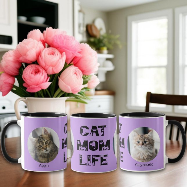 Cute Cat Mom Life Custom Pet Photo Mother's Day Mug (Creator Uploaded)