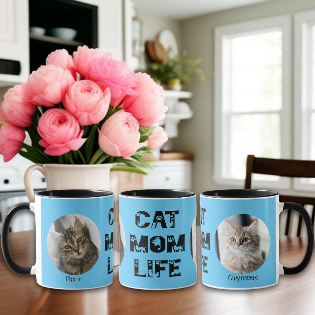 Cute Cat Mom Life Custom Pet Photo Mother's Day Mug (Creator Uploaded)