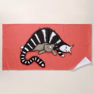 Cute Cat Mom Love Family Beach Towel