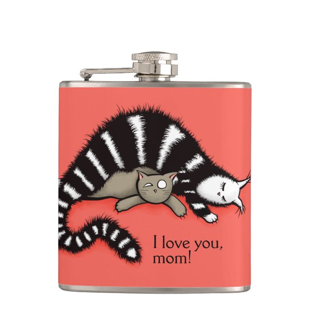 Cute Cat Mom Love Family Flask (Front)