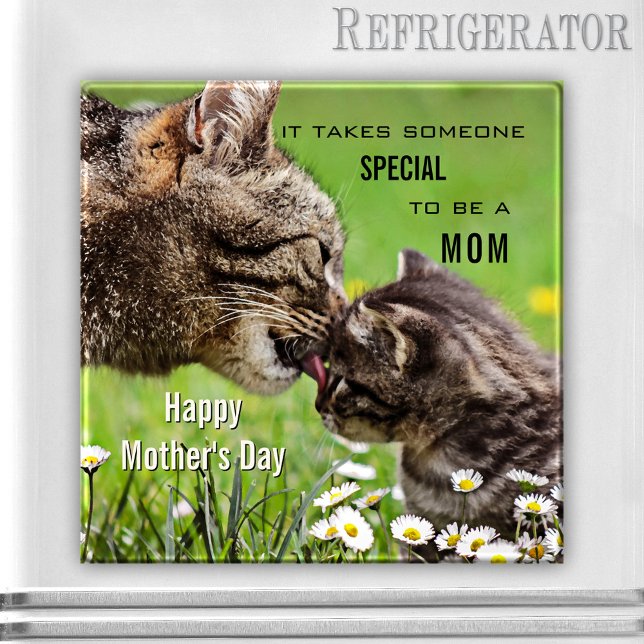 Cute Cat Mom Mother's Day Magnet (Pretty spring time magnet featuring a cat mom with an adorable kitten - Mother's Day)
