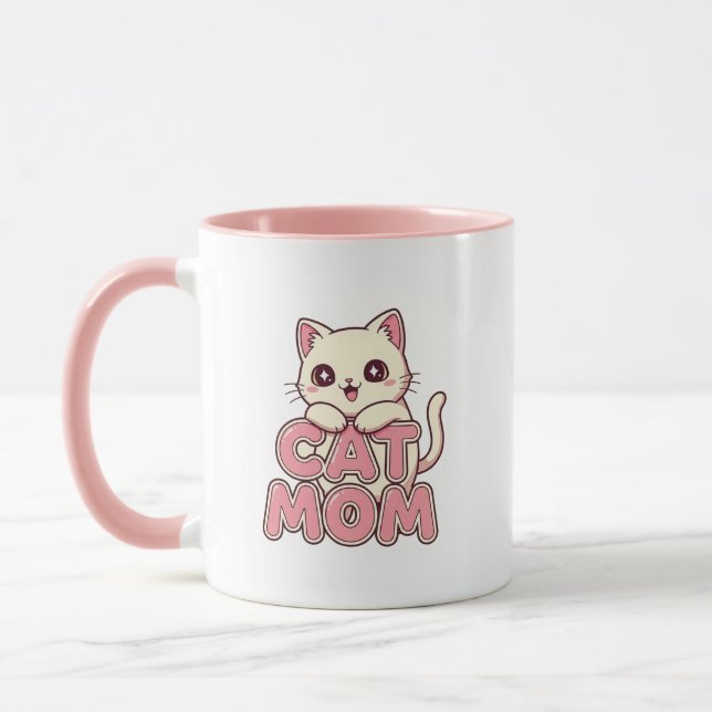 Cute "Cat Mom" Mug - Perfect Kawaii Kitten (Left)