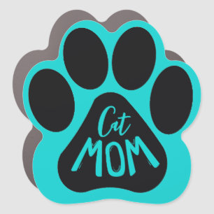 Cute Cat Mom Paw Print Turquoise Car Magnet