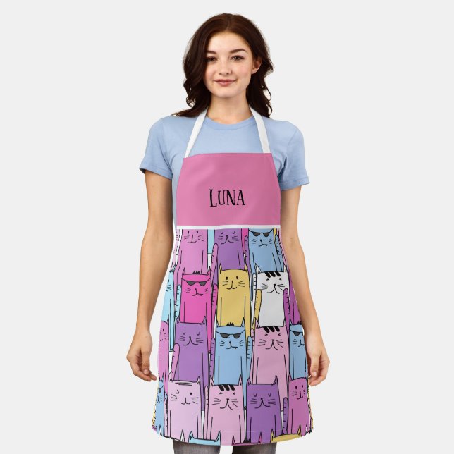 Cute Cat Mom Personalized Apron (Worn)