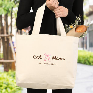 Cute Cat Mom Personalized Large Tote Bag