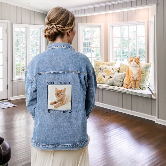 Cute Cat Mom Personalized Pet Photo Denim Jacket (Creator Uploaded)