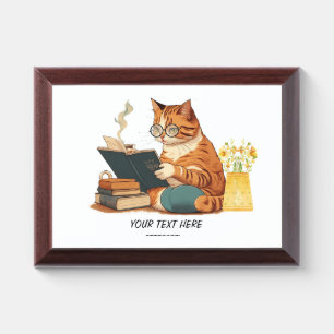 Cute cat mom reading a book and drinking coffee award plaque