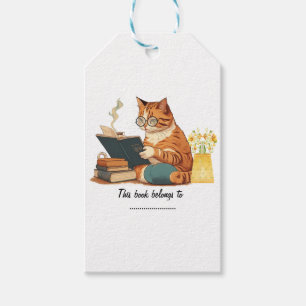 cute cat mom reading a book and drinking coffee gift tags