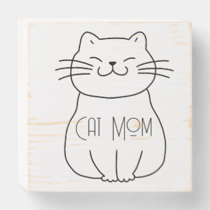 Cute Cat Mom Smiling Cat Cartoon  Wooden Box Sign