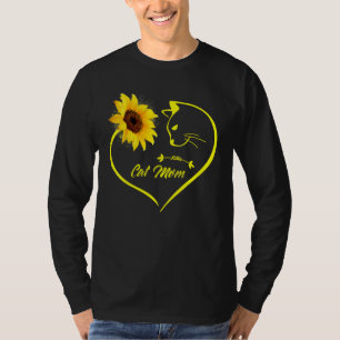Cute Cat Mom Sunflower Heart Love Mothers Day  Cat T-Shirt