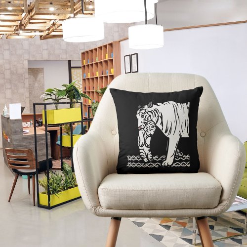 Cute Cat Mom Tiger Black White Jungle Throw Pillow