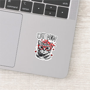 Cute Cat Mom with Glasses & Bandana Cute Cat Sticker