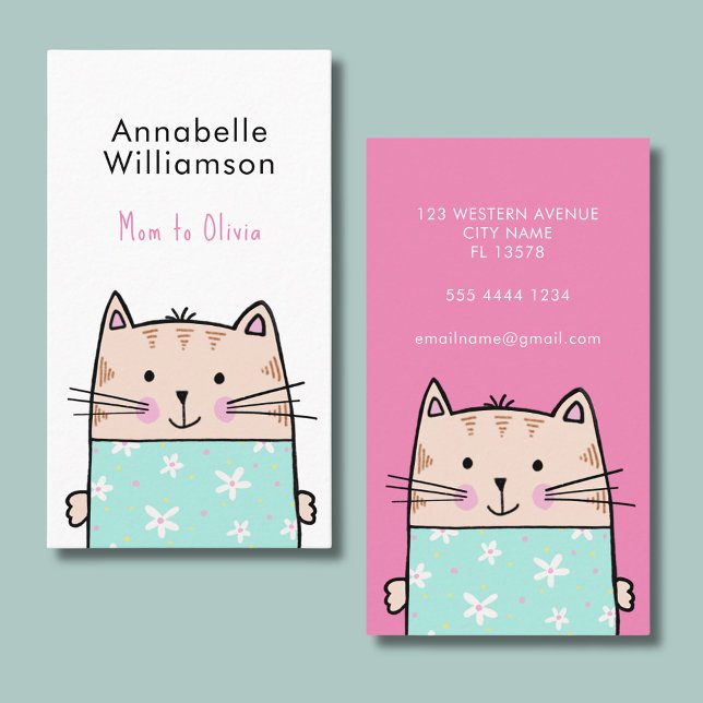 Cute cat mommy calling card (Cute cat mommy calling card. Perfect for parent networking and play dates.)