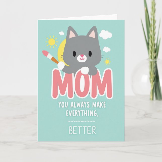 Cute Cat Moms Day Message Card (Front)