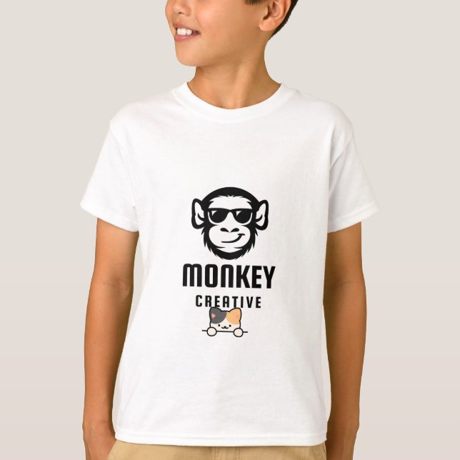 Cute cat & monkey design t-shirt (Front)