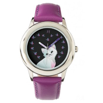 Cute Cat Monogram Purple Watch by Shopia at Zazzle