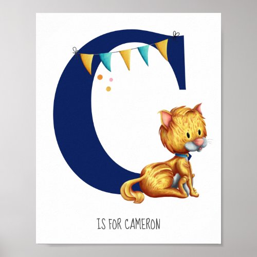 Cute Cat Monogrammed Letter C Alphabet Nursery Poster
