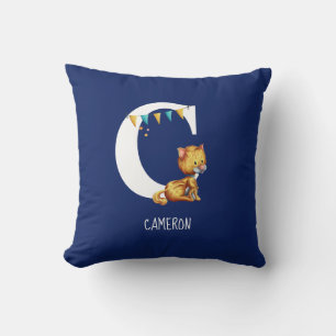 Cute Cat Monogrammed Letter C Alphabet Nursery Throw Pillow