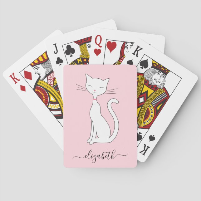 Cute Cat Monogrammed Pink Poker Cards (Back)
