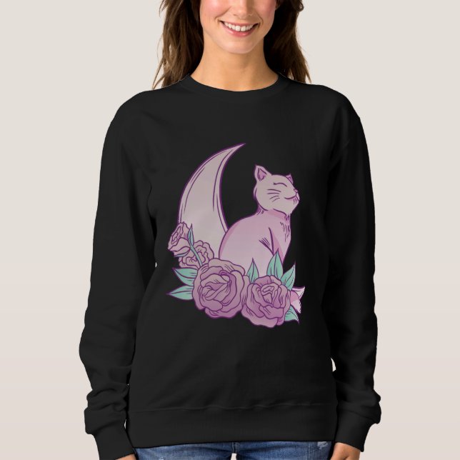 Cute Cat Moon Roses Pink Animal Fur Cool Purr Bree Sweatshirt (Front)