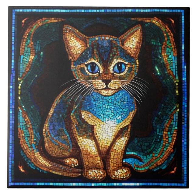 Cute Cat Mosaic Ceramic Tile (Front)