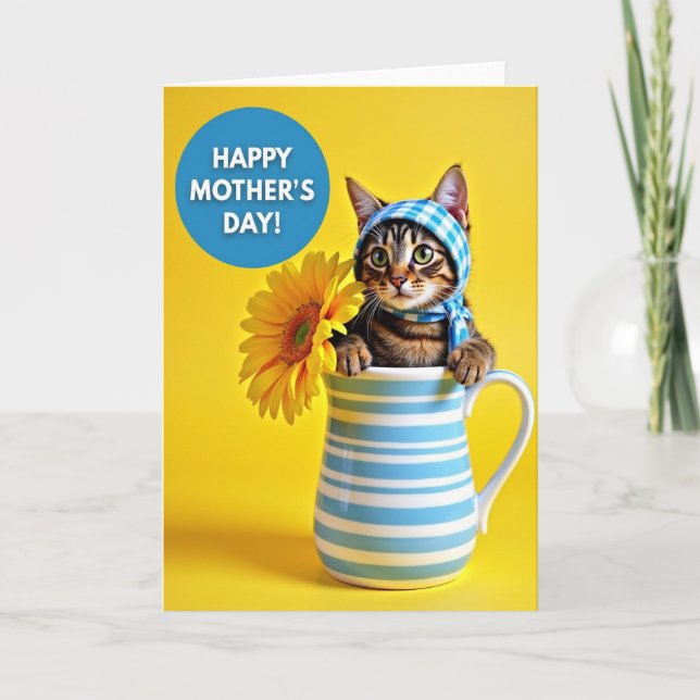 Cute Cat Mothers Day Illustration Card (Front)