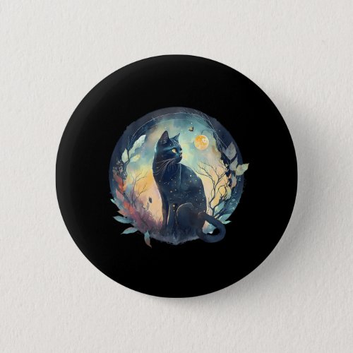 Cute Cat Motif Cat In Moonlight Cat Button