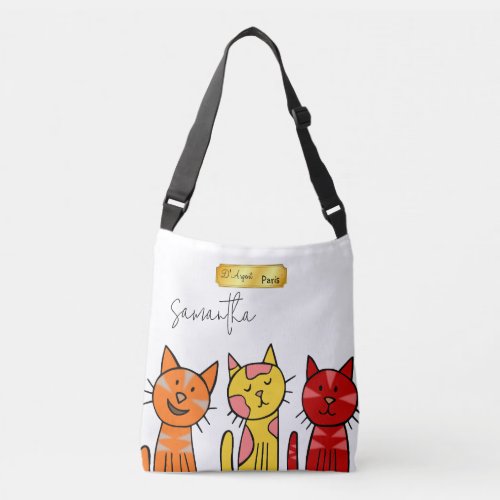 Cute cat motif with customizable name or text  crossbody bag