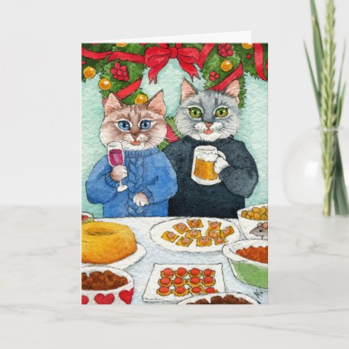 Cute Cat Mouse Christmas card or