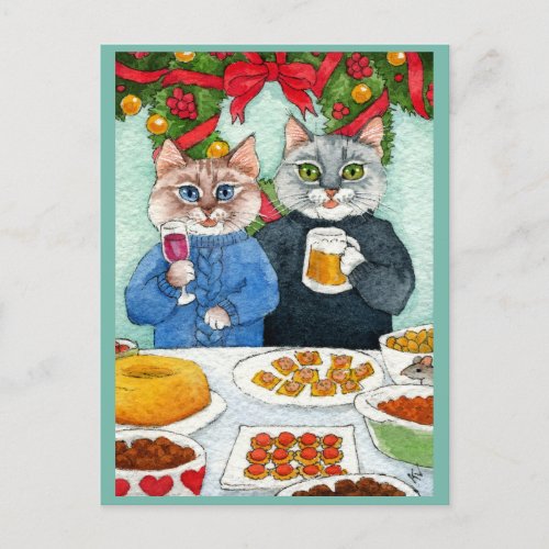 Cute cat mouse Christmas party postcard