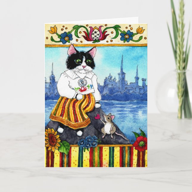 Cute Cat mouse Estonian folklore sympathy card (Front)