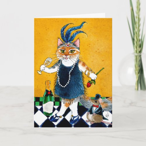 Cute cat mouse Flapper Art Deco funny birthday Card