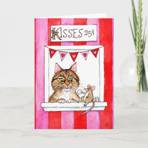 Cute Cat Mouse kissing booth Valentines Day card