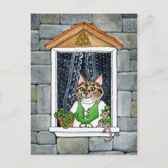 Cute Cat Mouse Leprechaun St Paddy S Day Spring Holiday Postcard Zazzle Com