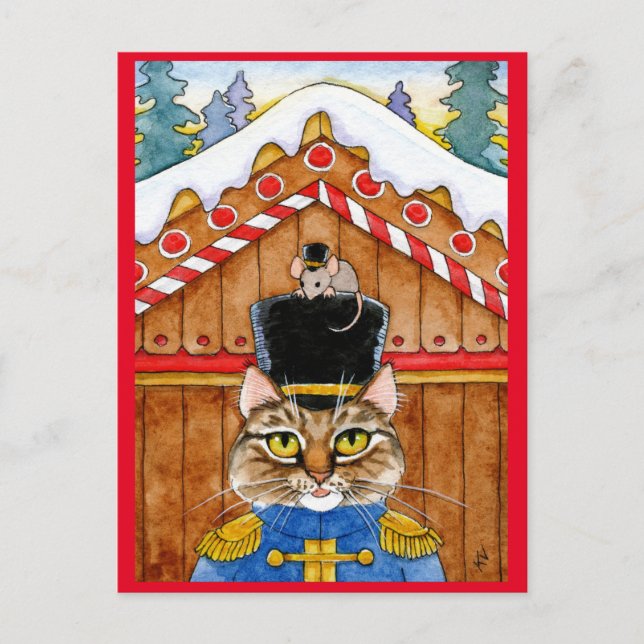 Cute cat, mouse nutcracker gingerbread postcard (Front)