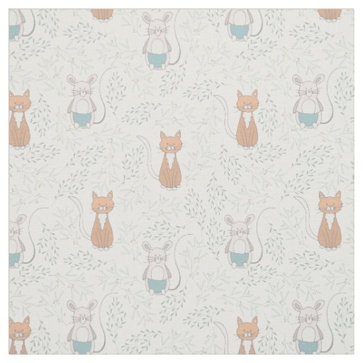 Cute Cat Mouse Pattern  Fabric