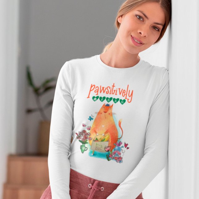 Cute Cat Mouse Pawsitively Vegan Humor T-Shirt (Creator Uploaded)