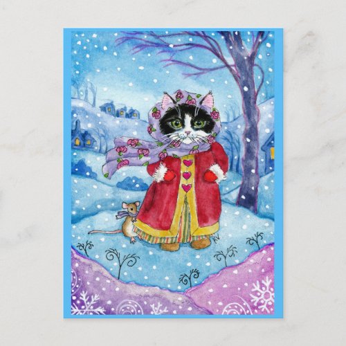 Cute Cat Mouse Winter Valentines Day postcard