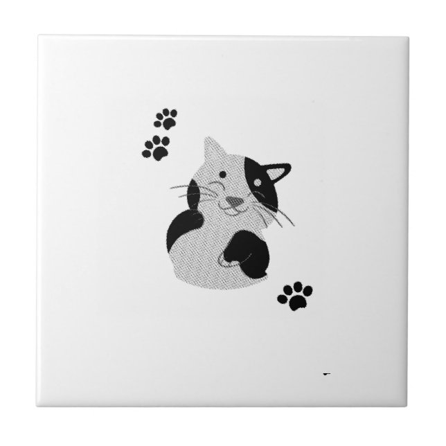 Cute Cat Mug Ceramic Tile (Front)