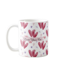 Cute Cat Mug – Hearts & Stars, Customizable Photo