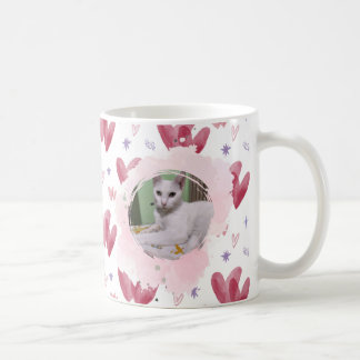Cute Cat Mug – Hearts & Stars, Customizable Photo