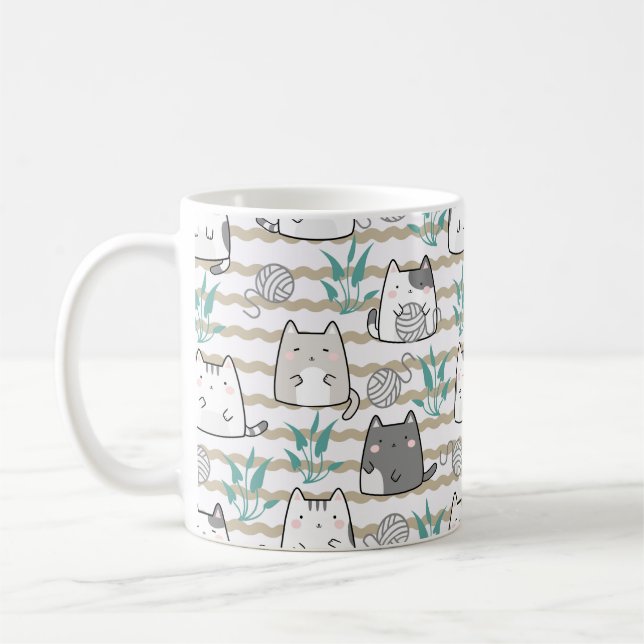 Cute Cat Mug - Playful Kittens with Yarn (Left)