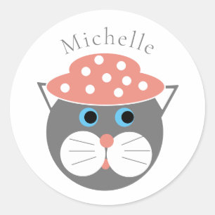 Cute Cat Name Classic Round Sticker