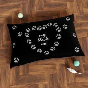 Cute Cat Name Gray Paw Print Heart Black Pet Bed